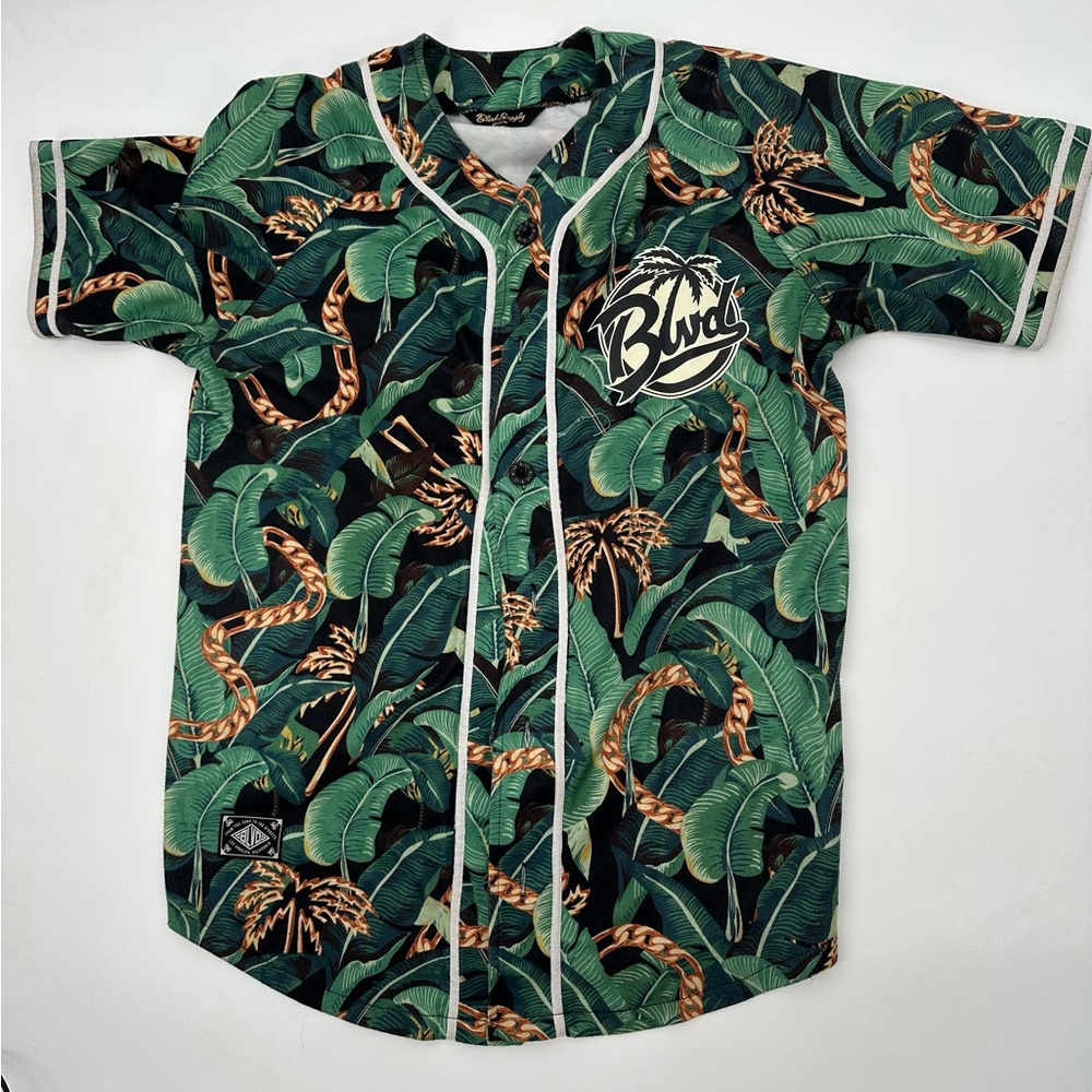BLVD Supply Baseball Jersey 00 Palm Tree Gold Chains Hip Hop‎ Beach Mens Size M